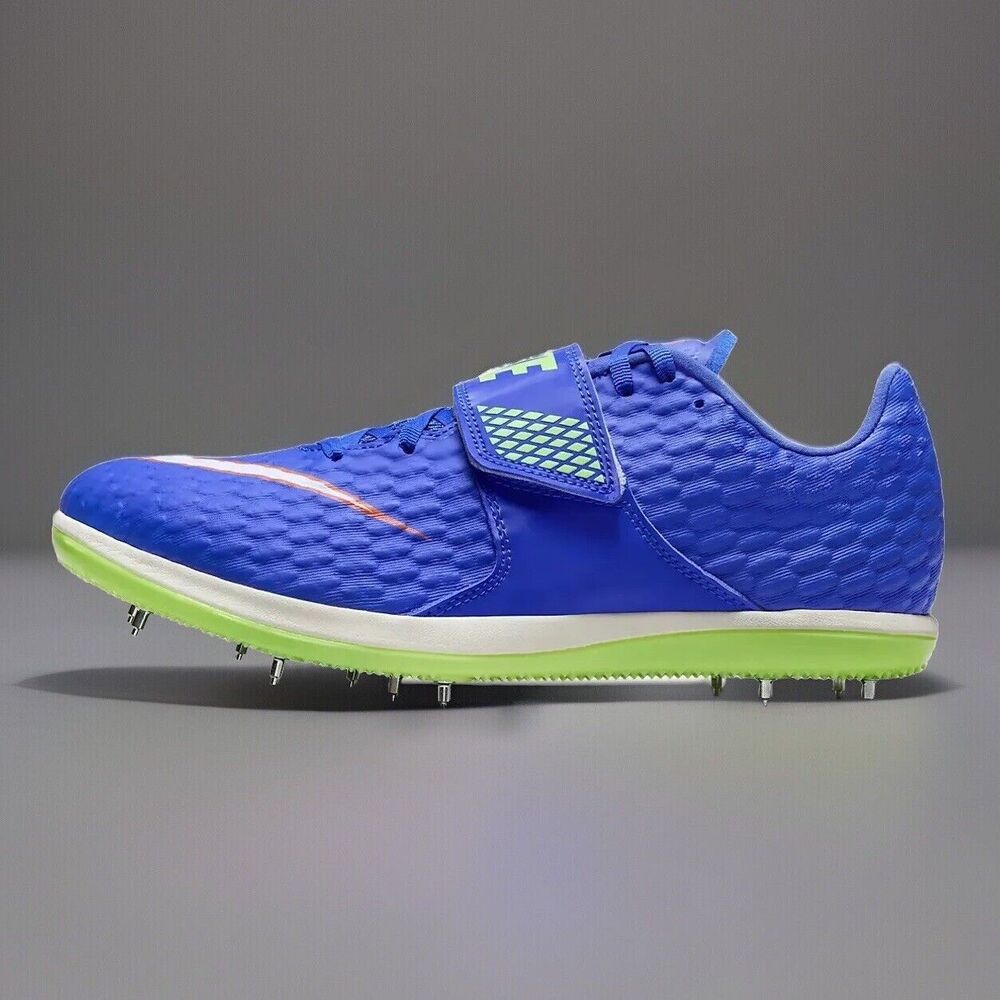Nike HJ High Jump Elite Racer Blue Lime Track Spikes 806561-400 Mens Size 10